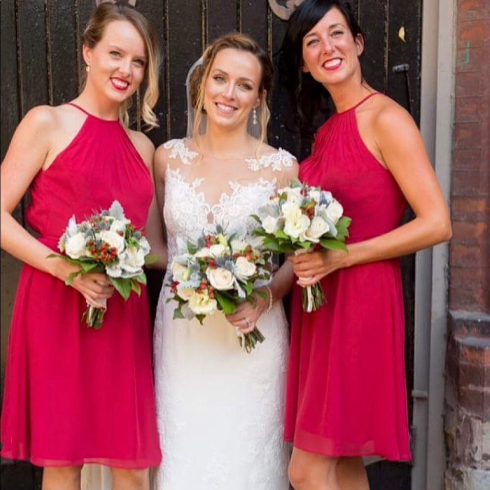 Beautiful Open-Back Raspberry Wine Bridesmaids Dress (Peek-Back)